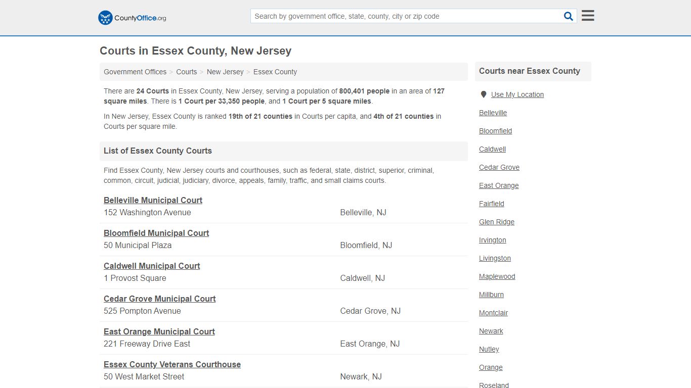 Courts - Essex County, NJ (Court Records & Calendars)